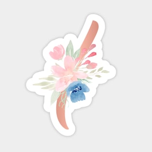 Letter I Rose Gold and Watercolor Blush Pink and Navy Sticker